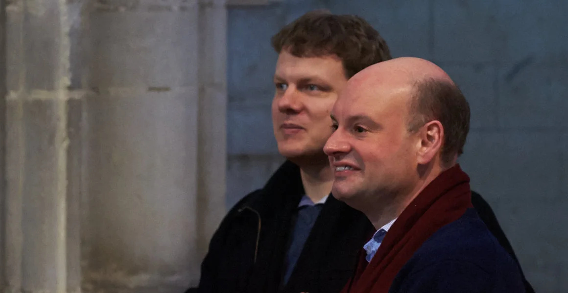 Ēriks Ešenvalds and Stephen Layton during the Northern Lights recording sessions, January 2014