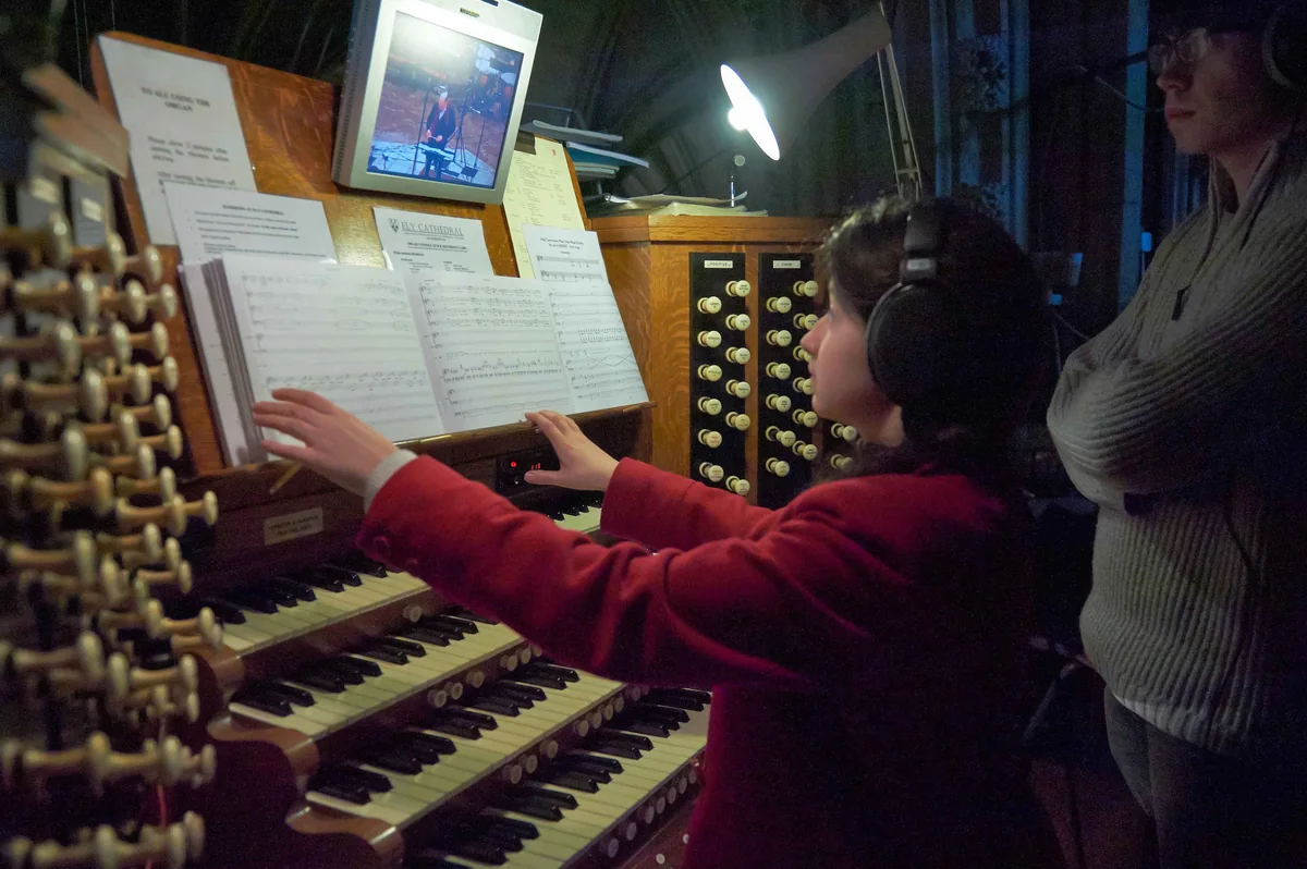 Organ Scholars at the console in Ely Cathedral. From Stephen Layton's project Ēriks Ešenvalds